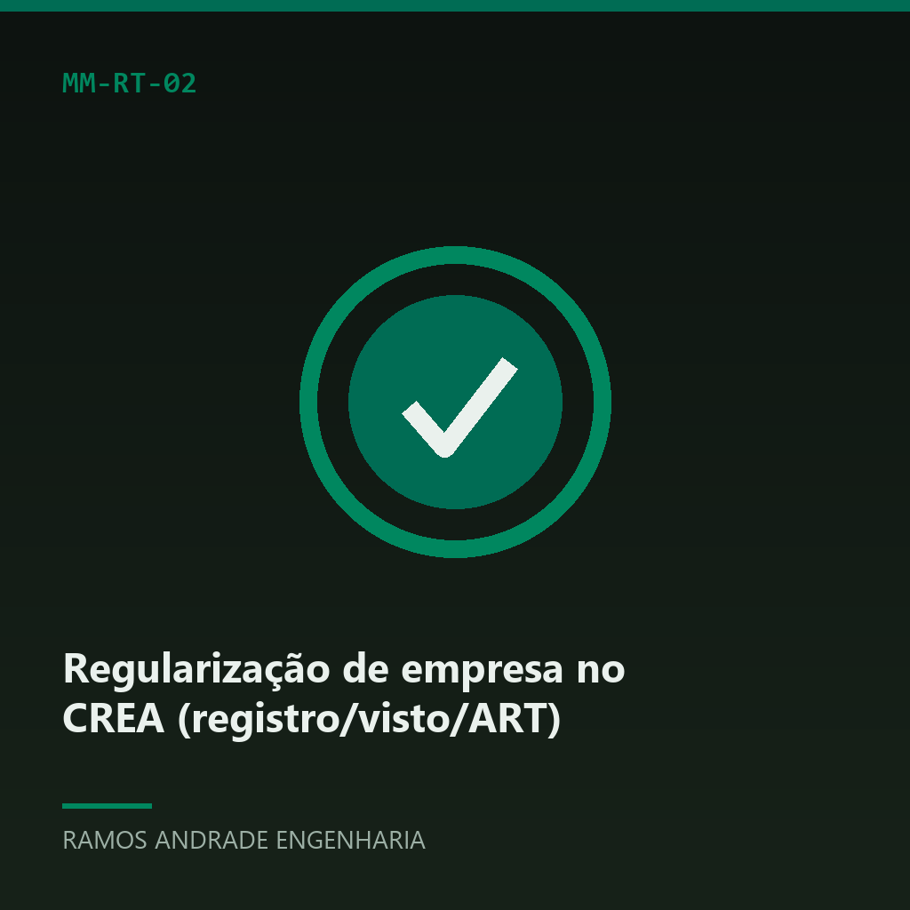 Regularização de empresa no CREA (registro/visto/ART)