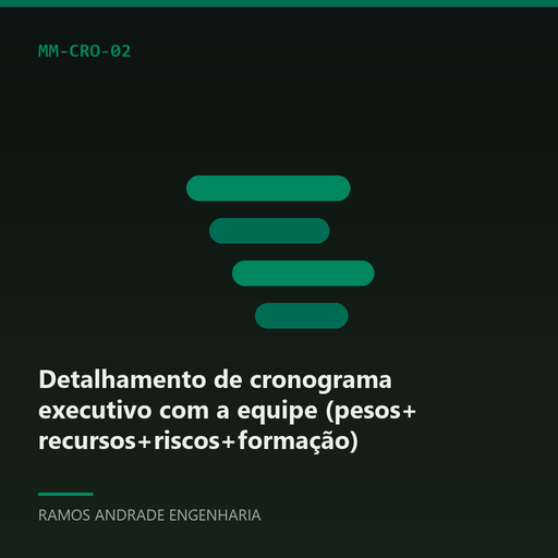 [MM-CRO-02] Detalhamento de cronograma executivo com a equipe (pesos+recursos+riscos+formação)